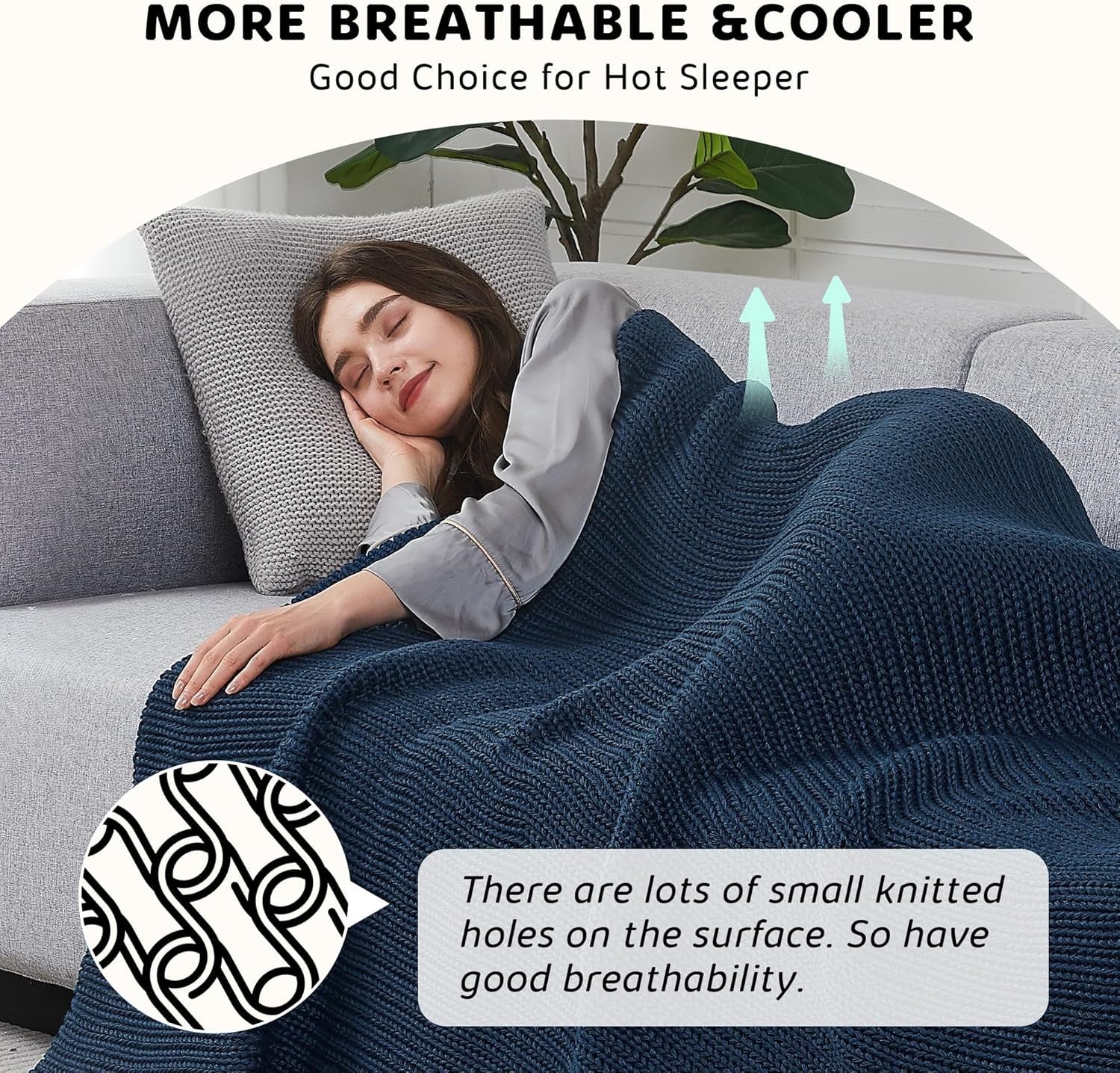 Knitted Weighted Blanket 7lbs 50x60 Navy Blue Cooling Heavy Throw