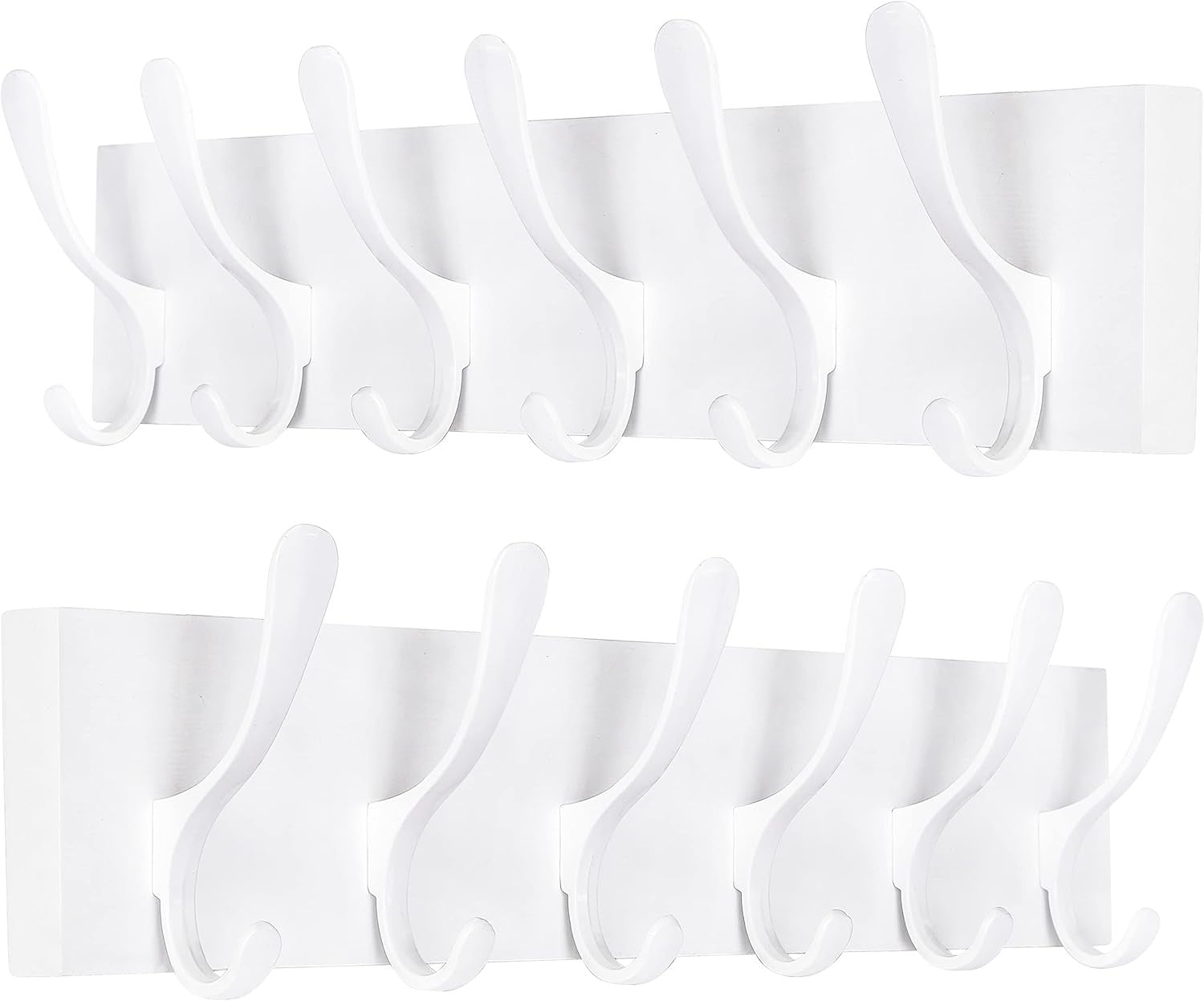 White Wall Coat Rack Set | 2x 6 Hook Wooden Hanger Racks Modern Minimalist