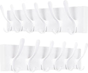 White Wall Coat Rack Set | 2x 6 Hook Wooden Hanger Racks Modern Minimalist