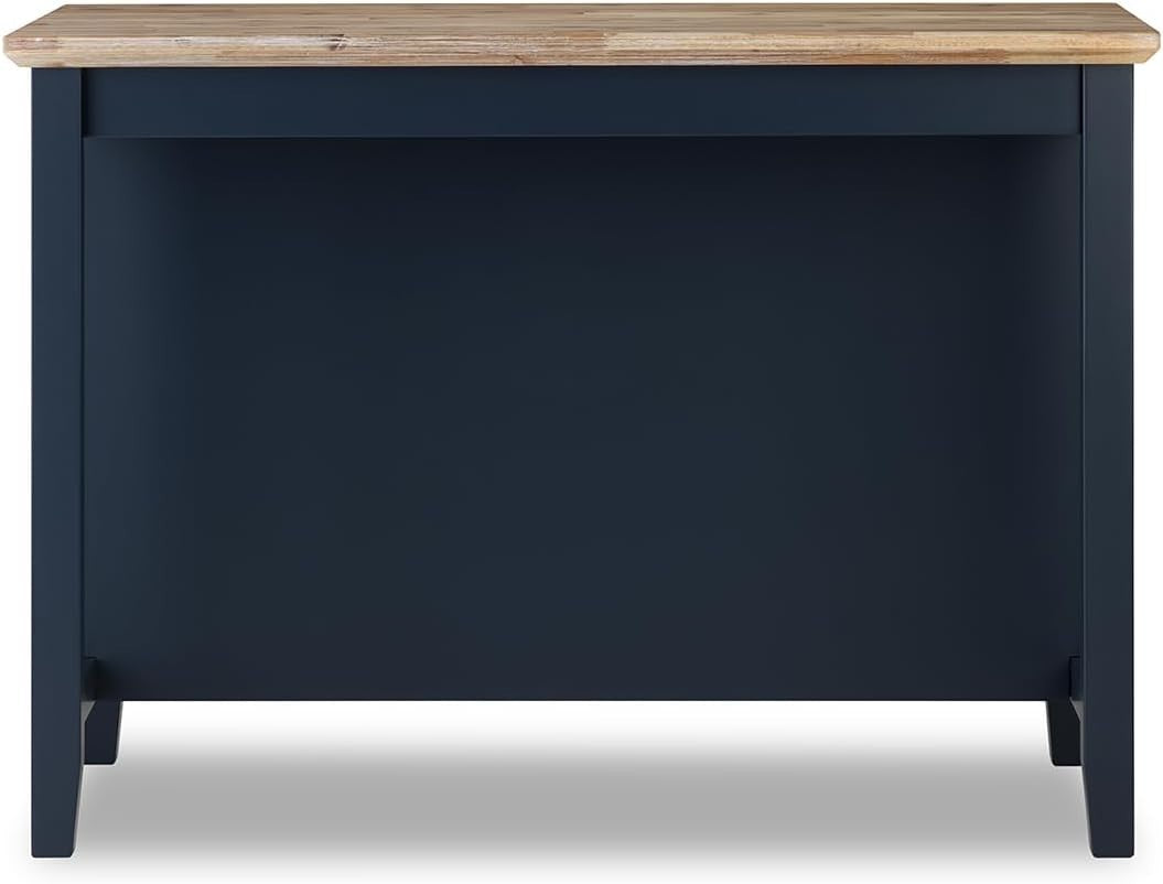 Breakfast Bar with Acacia Wood Top Storage Shelves Kitchen Island Navy Blue
