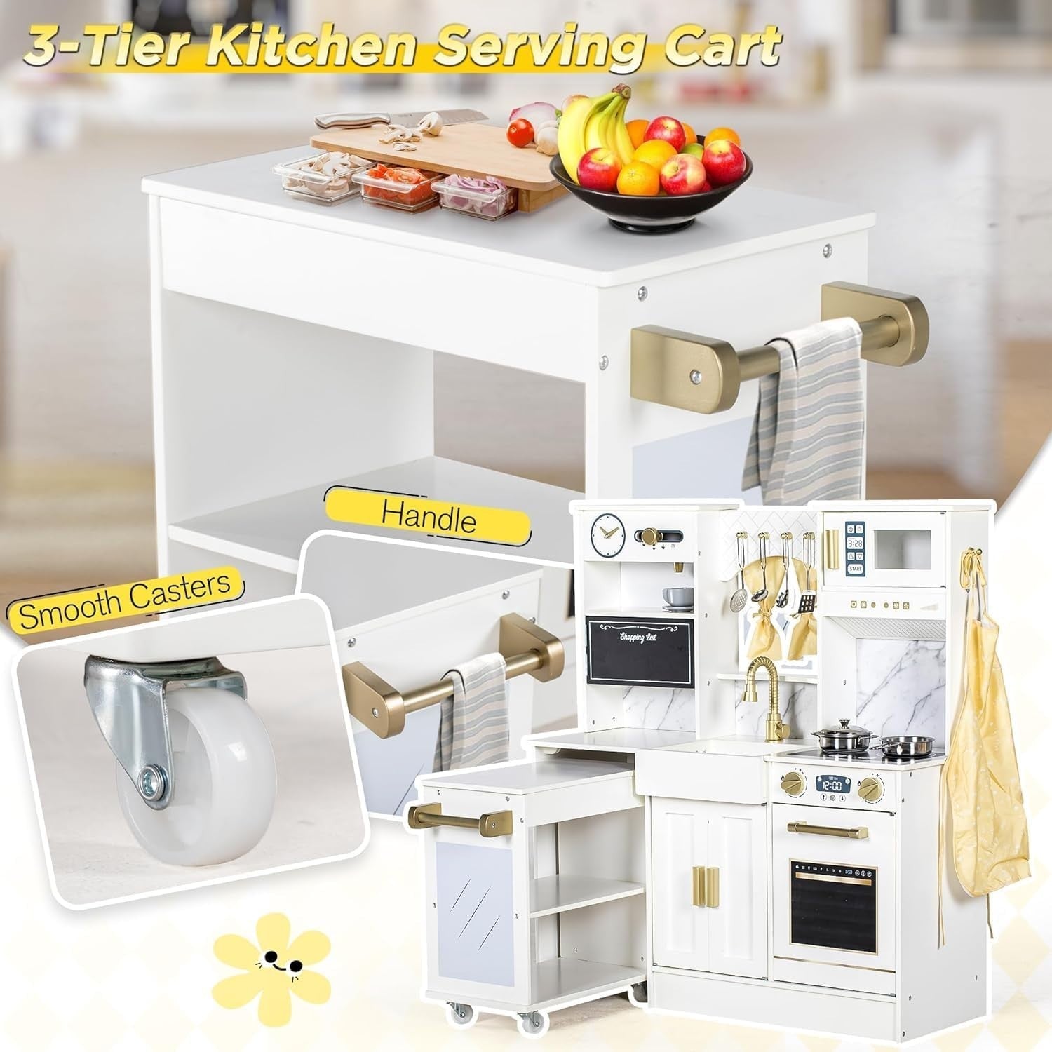 Wooden Kids Play Kitchen White Ice Maker Coffee Machine Toy Set
