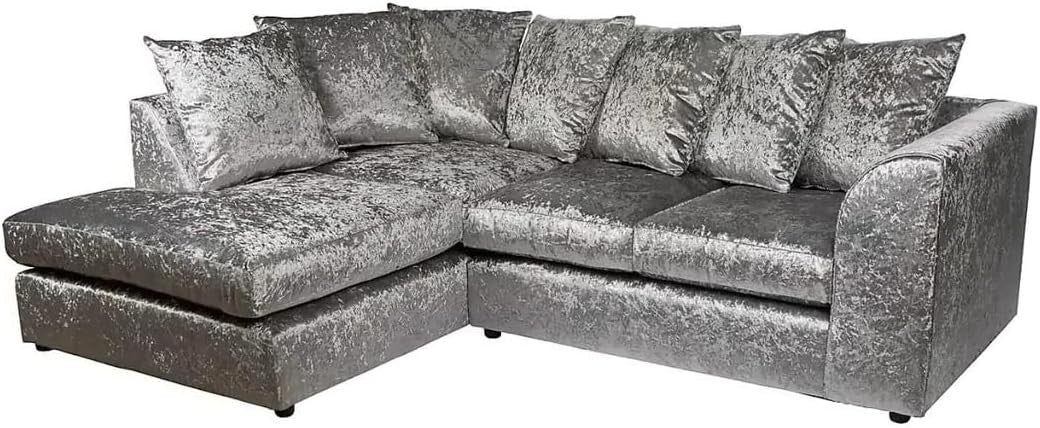 Luxury 4-Seater L Shape Corner Sofa Set - Crush Velvet, Scatter Back, Modern