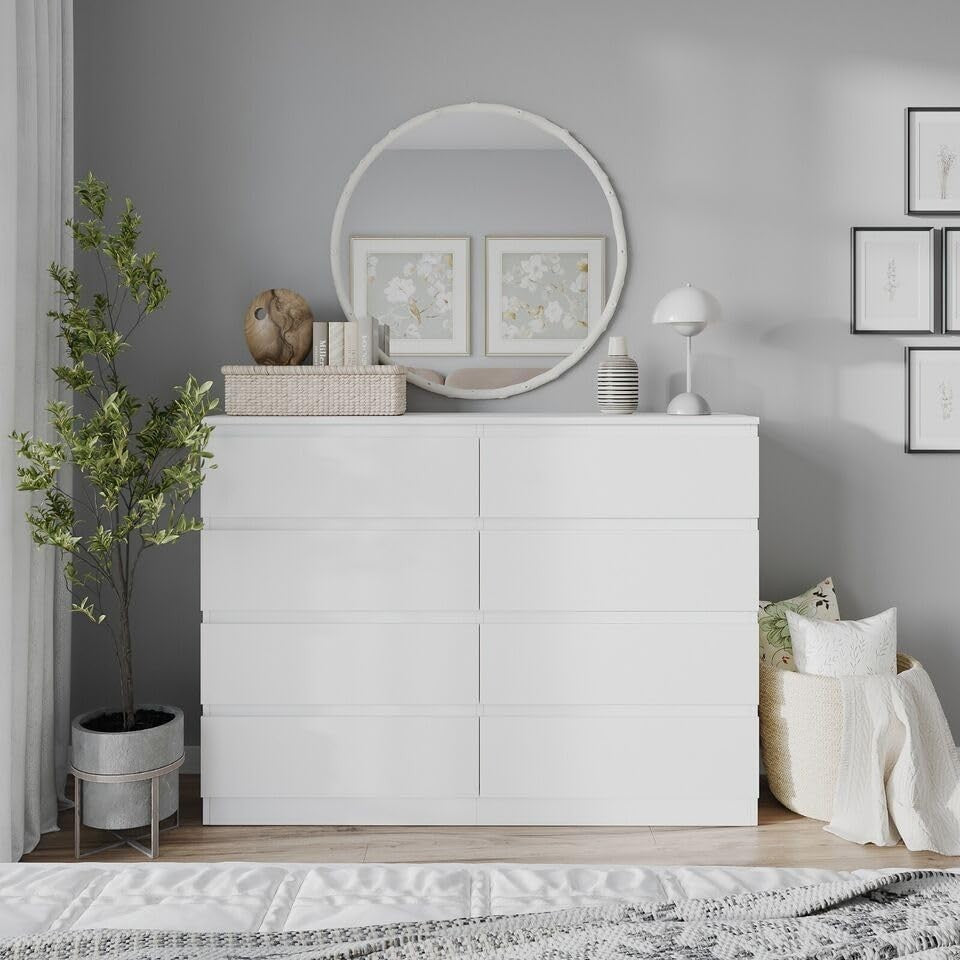 Modern White 8-Drawer Chest Bedroom Storage Unit Versatile Office Cabinet