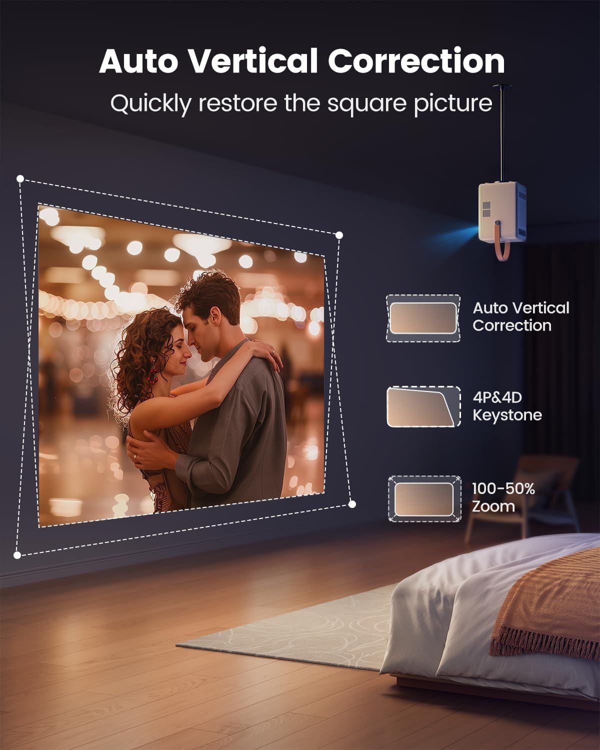 Battery Powered Smart Projector 1080P WiFi Bluetooth Apps Portable