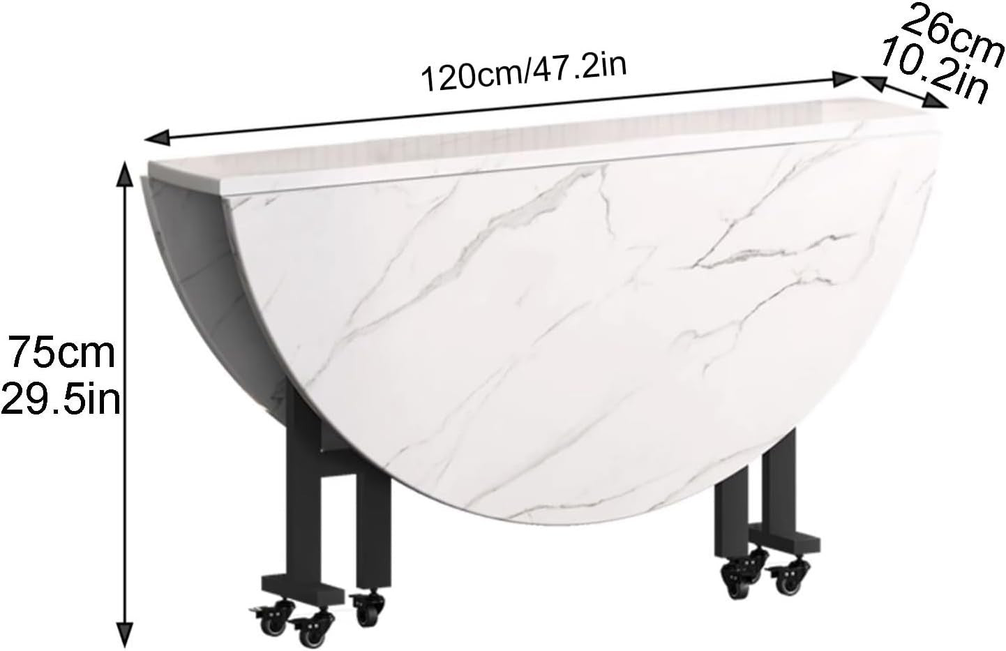 Round Drop Leaf Kitchen Table with 6 Wheels – Space Saving Folding Table