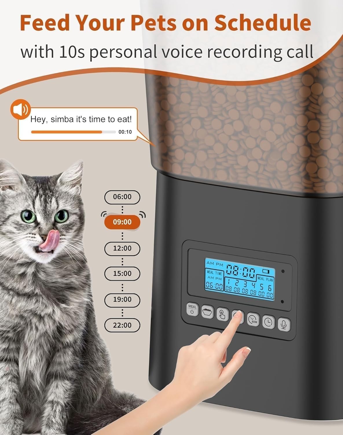 Automatic Cat Feeder 2 Cats 3.5L Dual Bowl Timer Food Dispenser Voice
