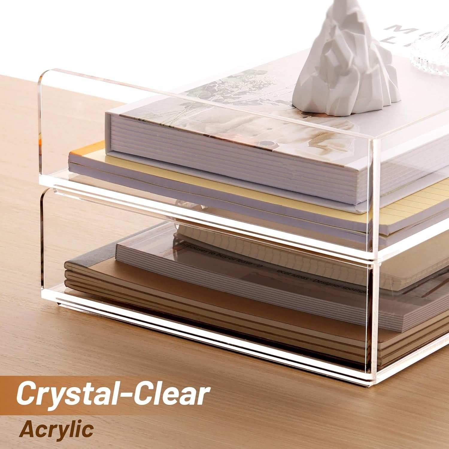2 Pack Clear Acrylic A4 Tray Stackable Desk File Organizer
