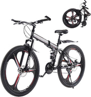 27.5" BlackRed Foldable Mountain Bike 21-Speed Dual Suspension Lightweight MTB