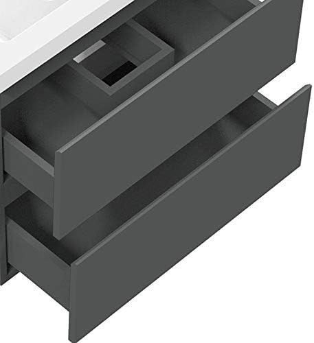 800mm Grey Wall Hung Bathroom Vanity Unit with Basin Sink 2 Drawer Storage