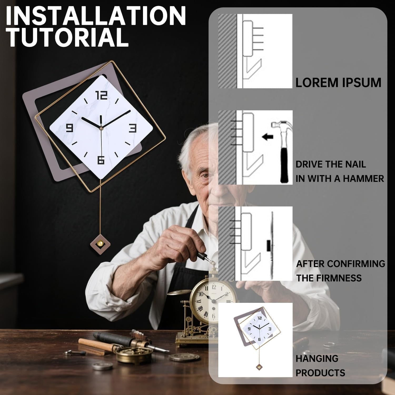 Modern Silent Wall Clock with Pendulum Large Quartz Battery Operated Decor
