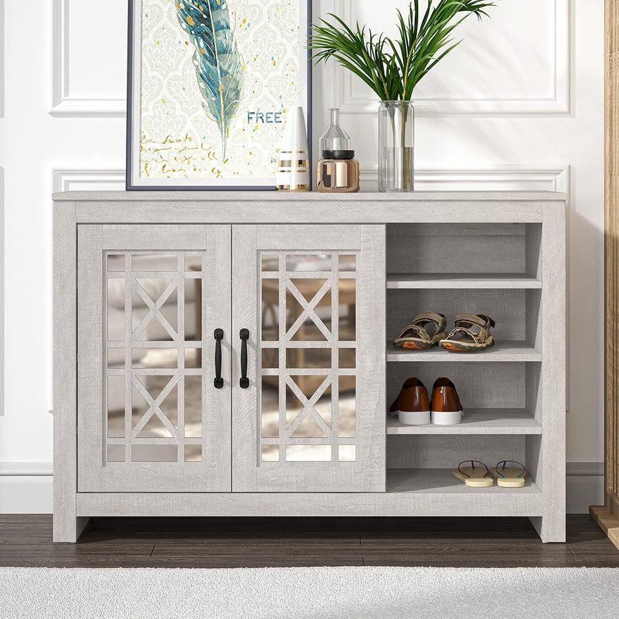 Modern 16 Pair Shoe Cabinet Dusty Grey Oak | 2 Door Storage with Shelves