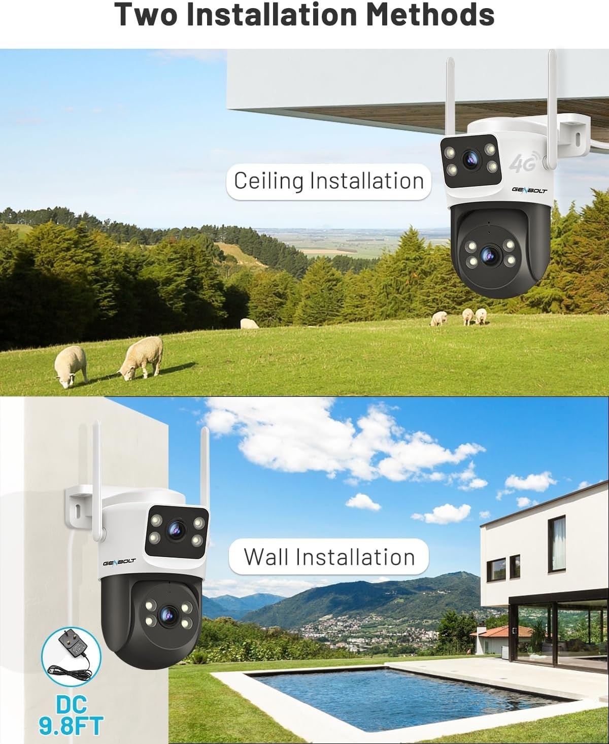 4G LTE PoE Security Camera Dual Lens PTZ 24/7 CCTV No WiFi