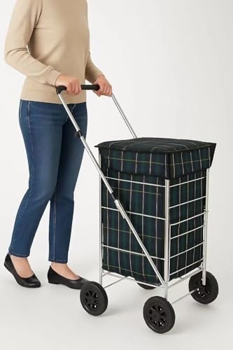 4 Wheel Folding Shopping Trolley 51L Large Capacity Adjustable Handle