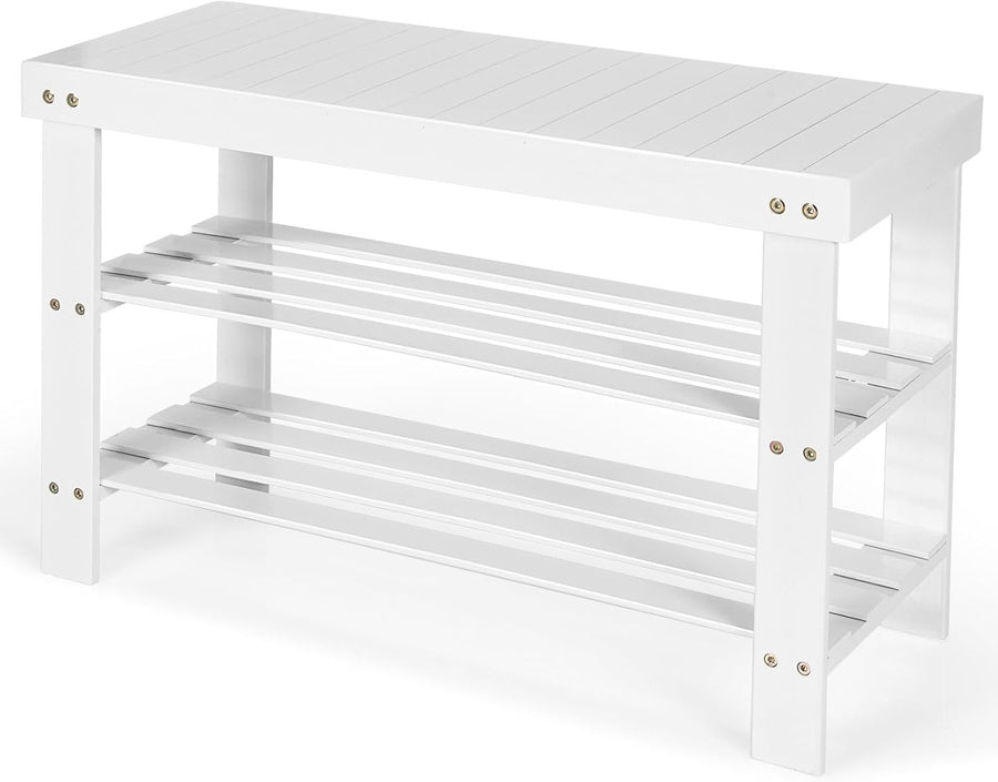 3-Tier Bamboo Shoe Storage Bench with Seat for Entryway & Hallway