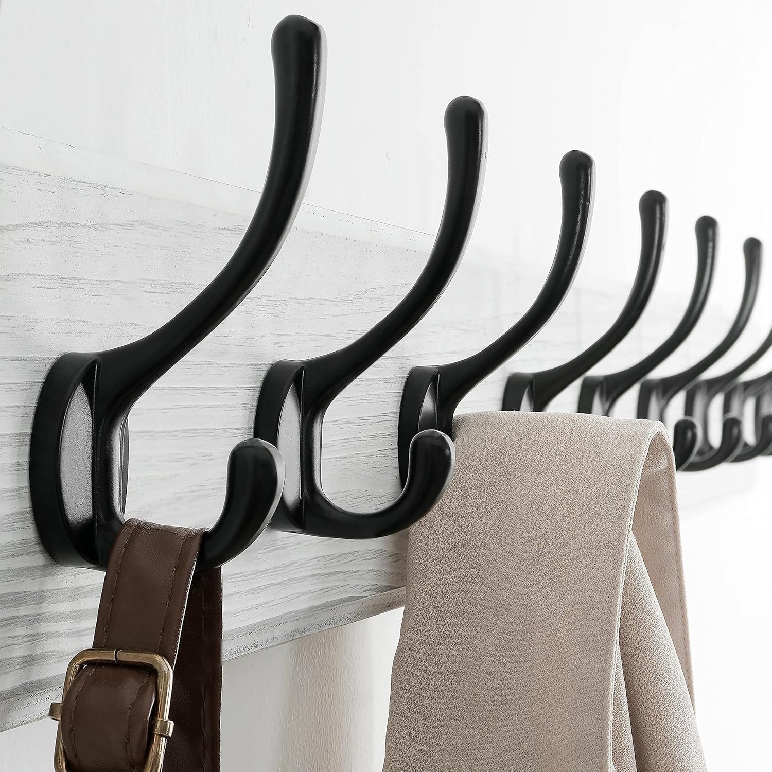 White Wood Wall Mounted Coat Rack with 10 Hooks | Farmhouse Hallway Hanger