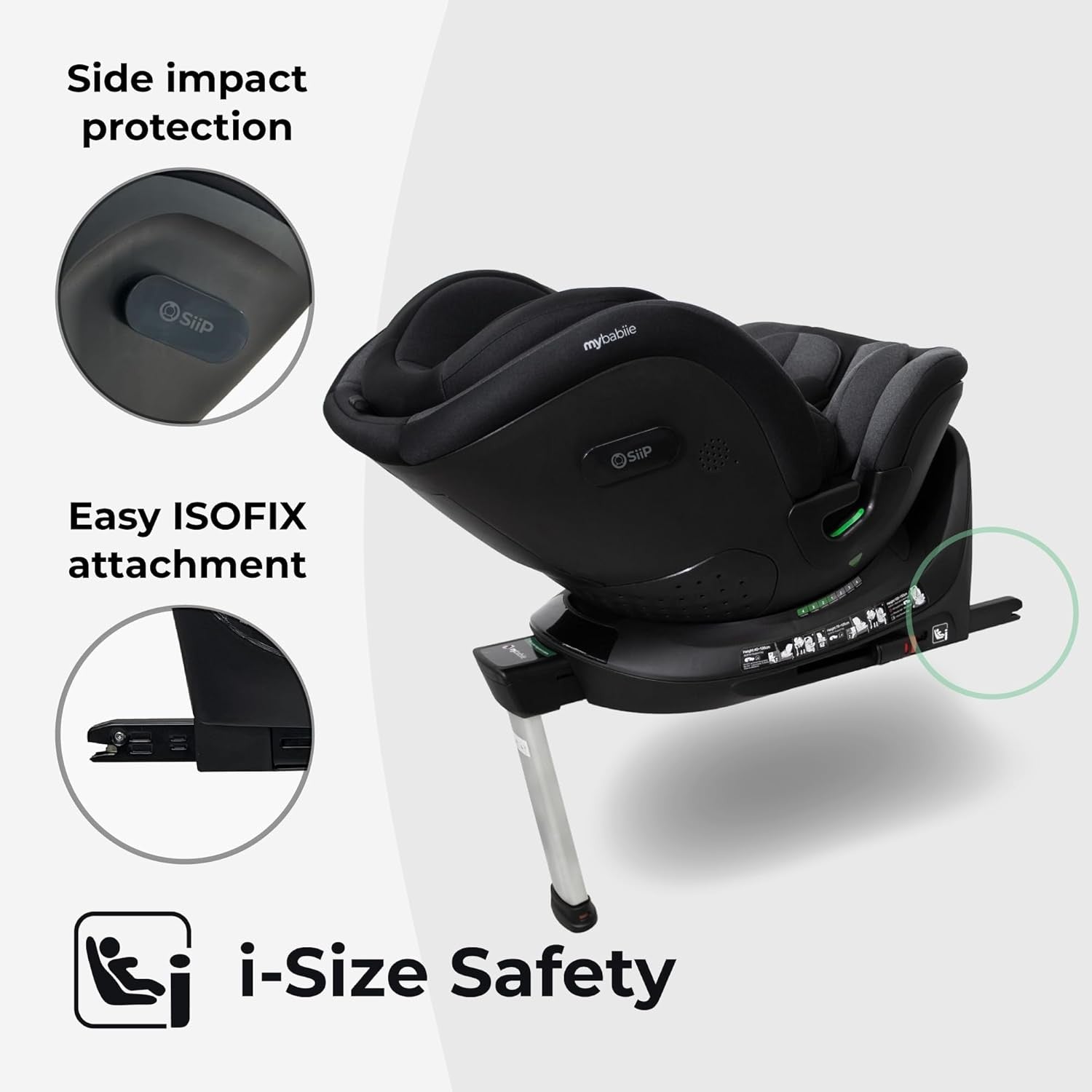 360° Rotating i-Size Baby Car Seat ISOFIX R129 Birth–12Y Support Leg