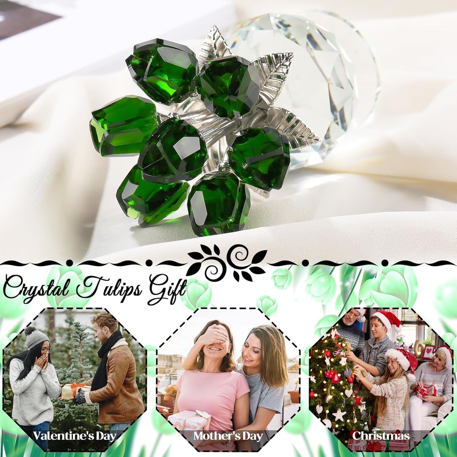 Emerald Crystal Tulip Bouquet Ornament – Luxury Glass Flower Gift