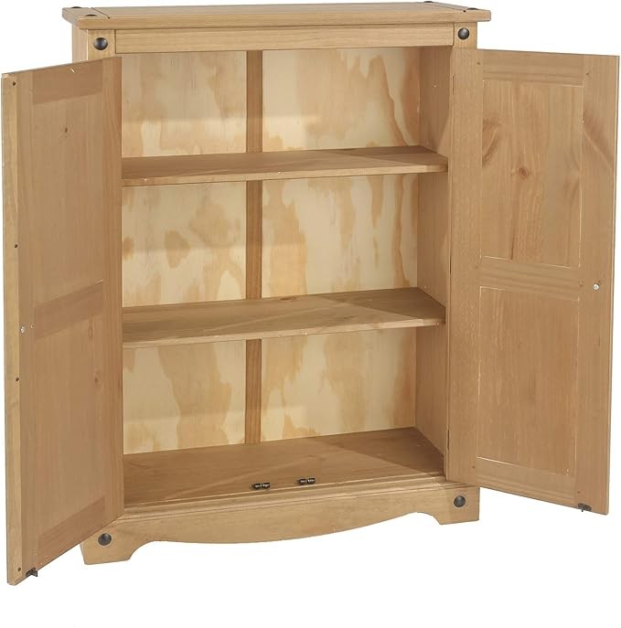 Solid Pine Wood Storage Cupboard with 2 Doors, Rustic Farmhouse Cabinet