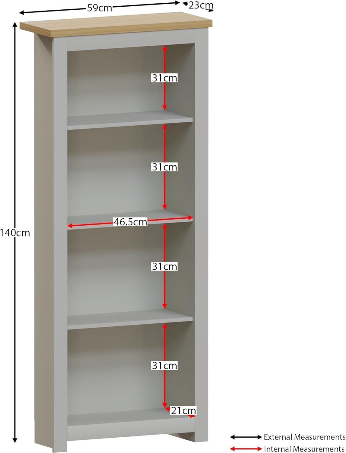4 Tier Grey Oak Ladder Bookcase – Modern Display Storage Shelf Unit 140cm
