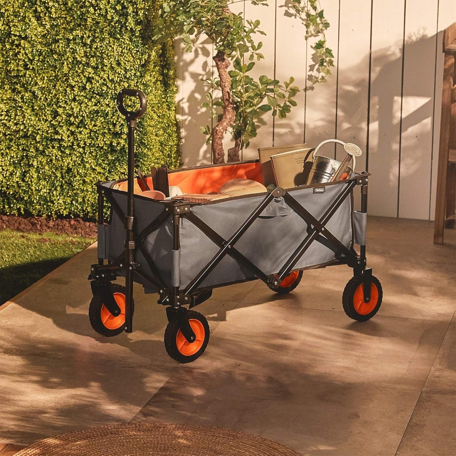 Collapsible Garden Cart Wagon 70kg Load Steel Frame Telescopic Handle w/ Brakes