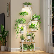 8 Tier S-Shaped Metal Plant Stand with Grow Lights Indoor Outdoor White