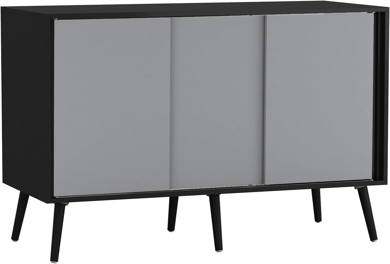 3 Door Sliding Sideboard Cabinet Wooden Black Leg Modern Storage Organizer Grey