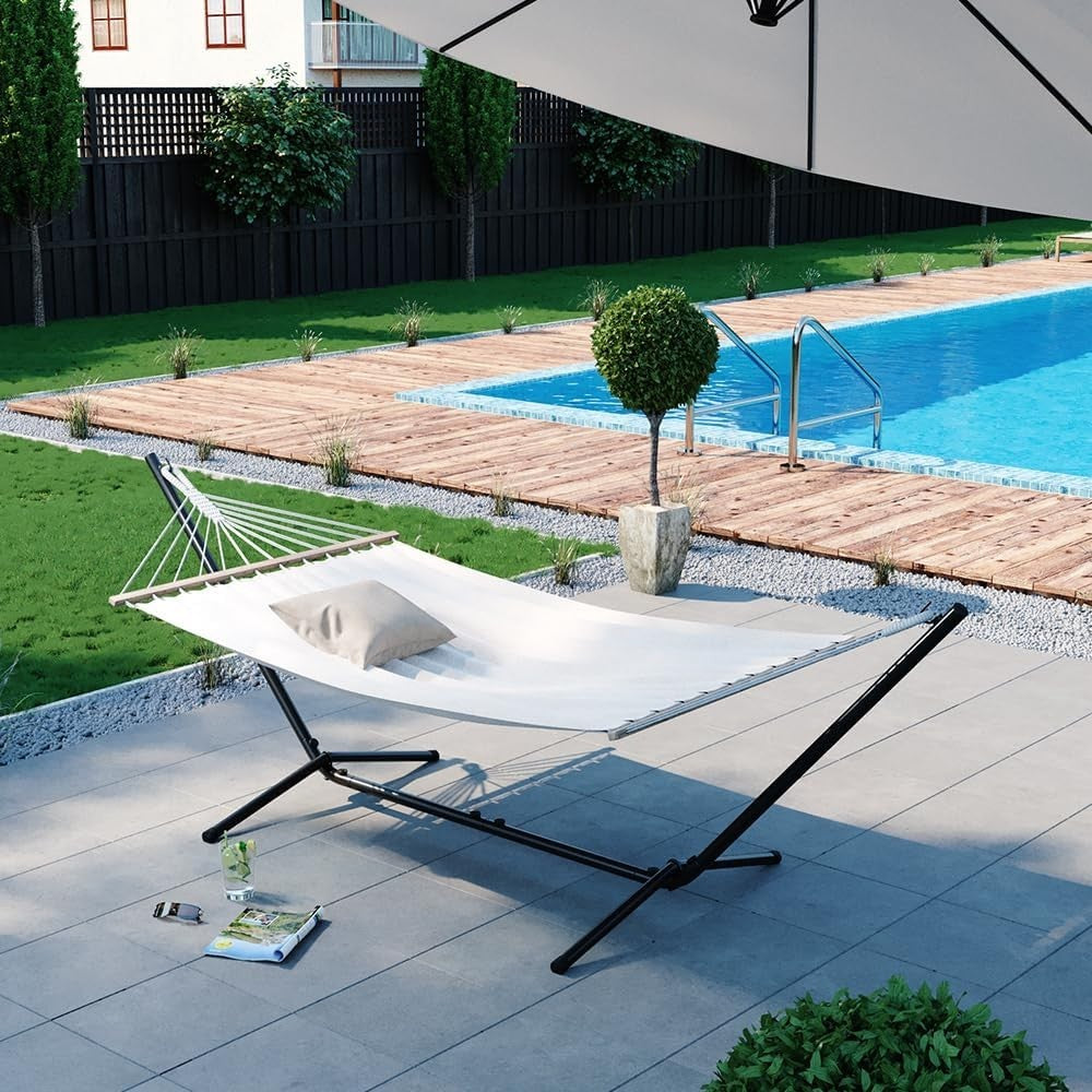 Adjustable Metal Frame Hammock with Stand – 190x120cm Cotton, 185KG Capacity