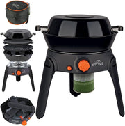 Portable Gas Camping Stove BBQ Grill Set 2.2kW Folding Legs Pot Pan Outdoor