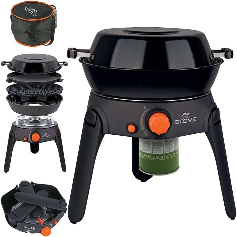 Portable Gas Camping Stove BBQ Grill Set 2.2kW Folding Legs Pot Pan Outdoor