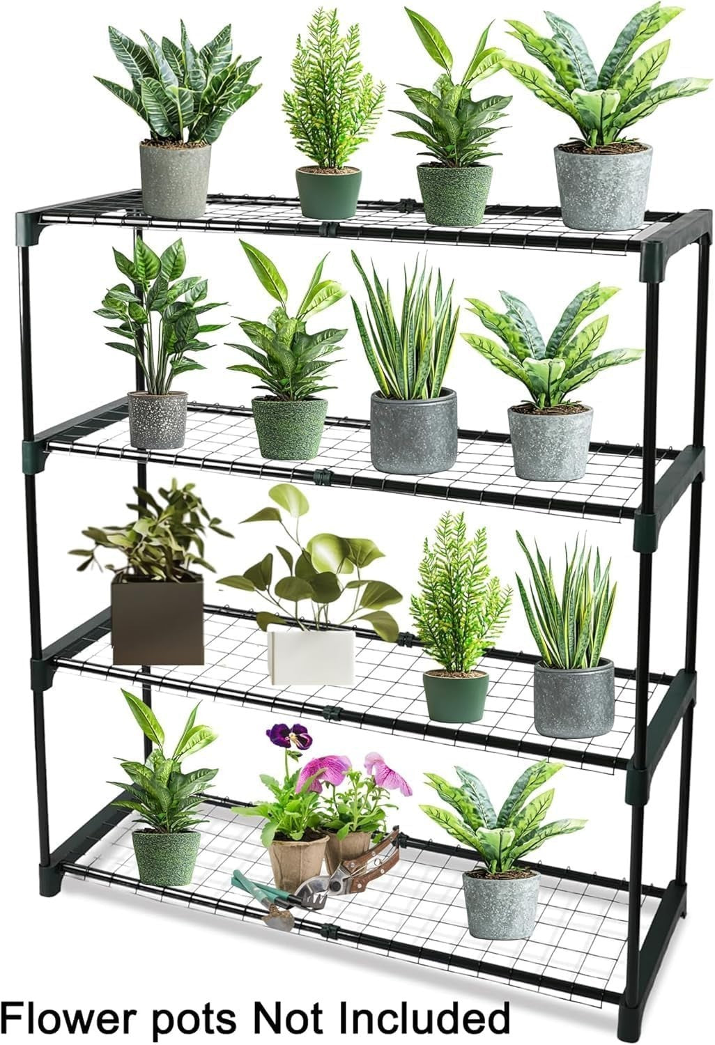 4 Tier Metal Plant Stand Indoor Outdoor Greenhouse Shelf 90x107x30cm