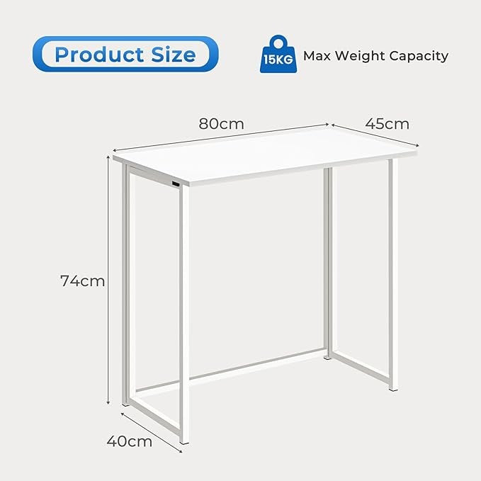 Compact Folding Desk No Assembly White Laptop Table Small Home Office