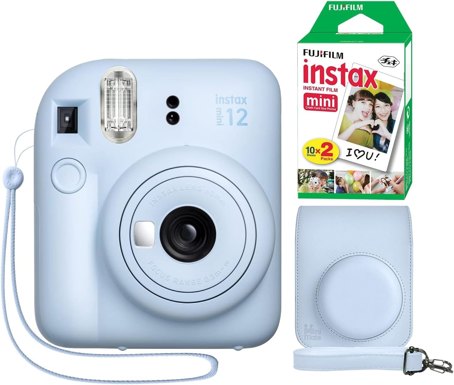 Instant Camera Bundle Film Pack Case Selfie Mirror Flash Blue Camera