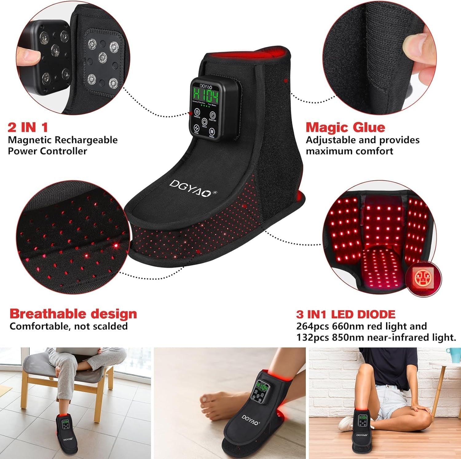 Portable Infrared Foot & Ankle Red Light Therapy Massager with Battery