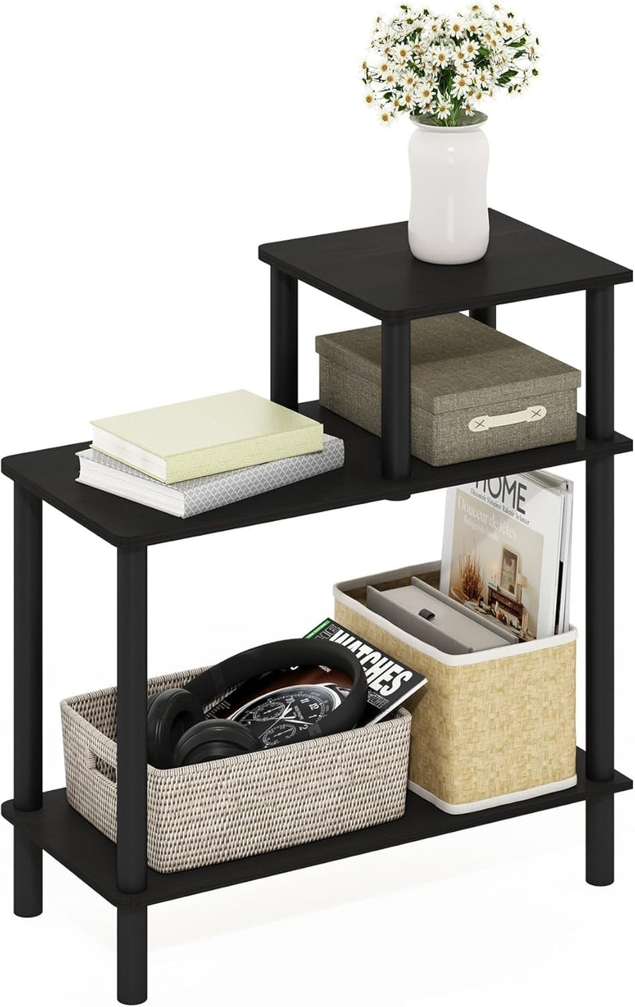 3-Tier Rectangular Side Table with Shelves – Slim Sofa End Table for Small Space