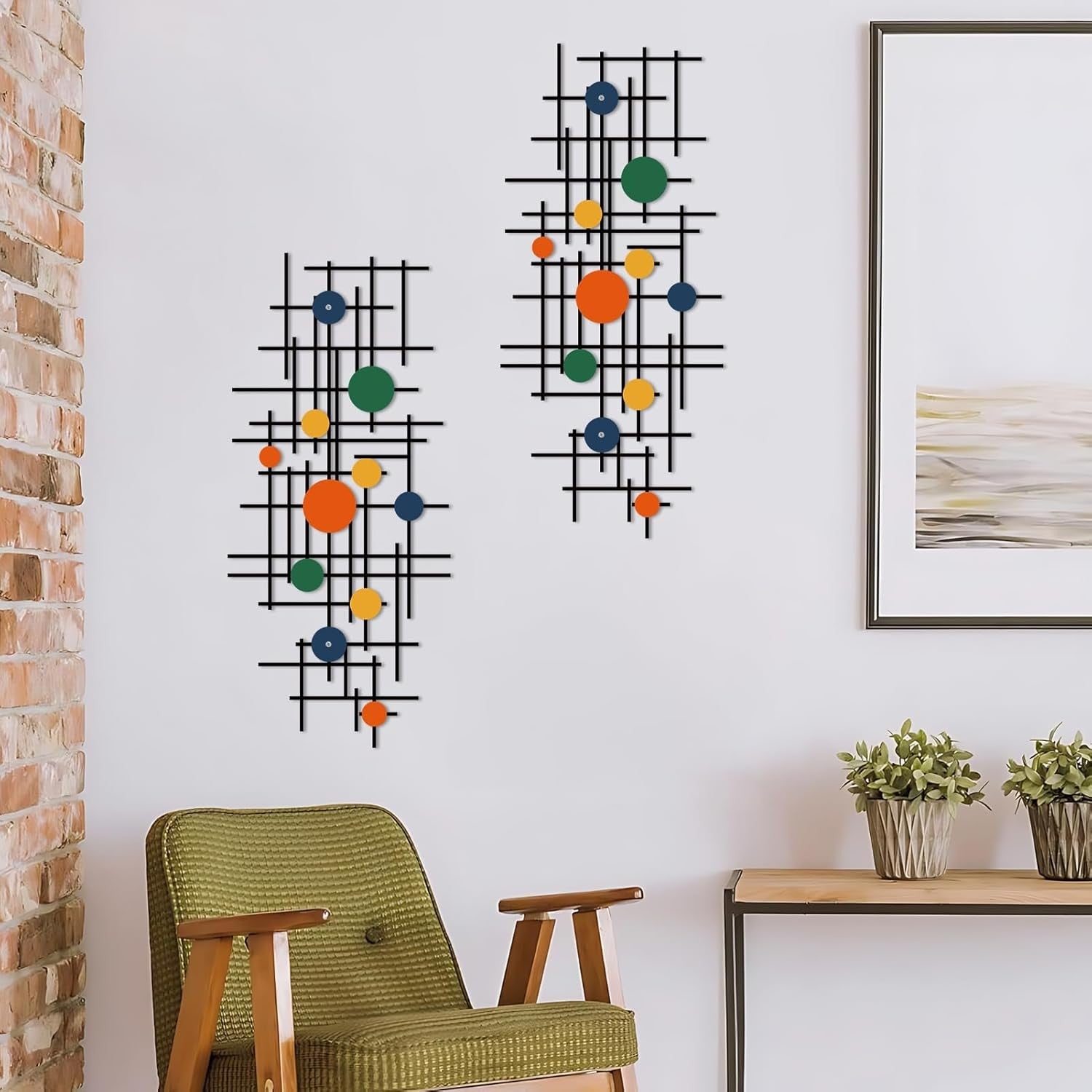 Set of 2 Geometric Metal Wall Art Modern 3D Abstract Decor