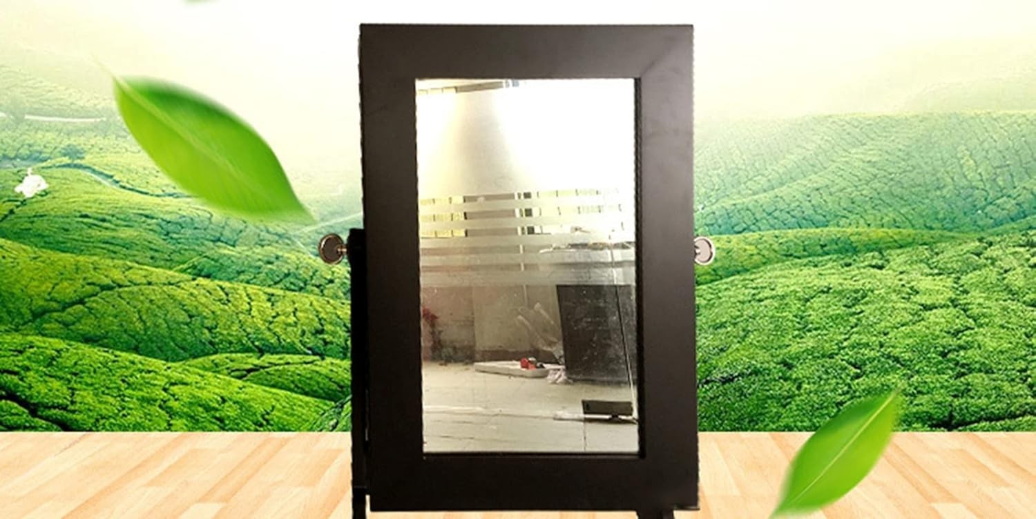 Black Desktop Jewellery Cabinet with Mirror Lockable Organizer Drawers
