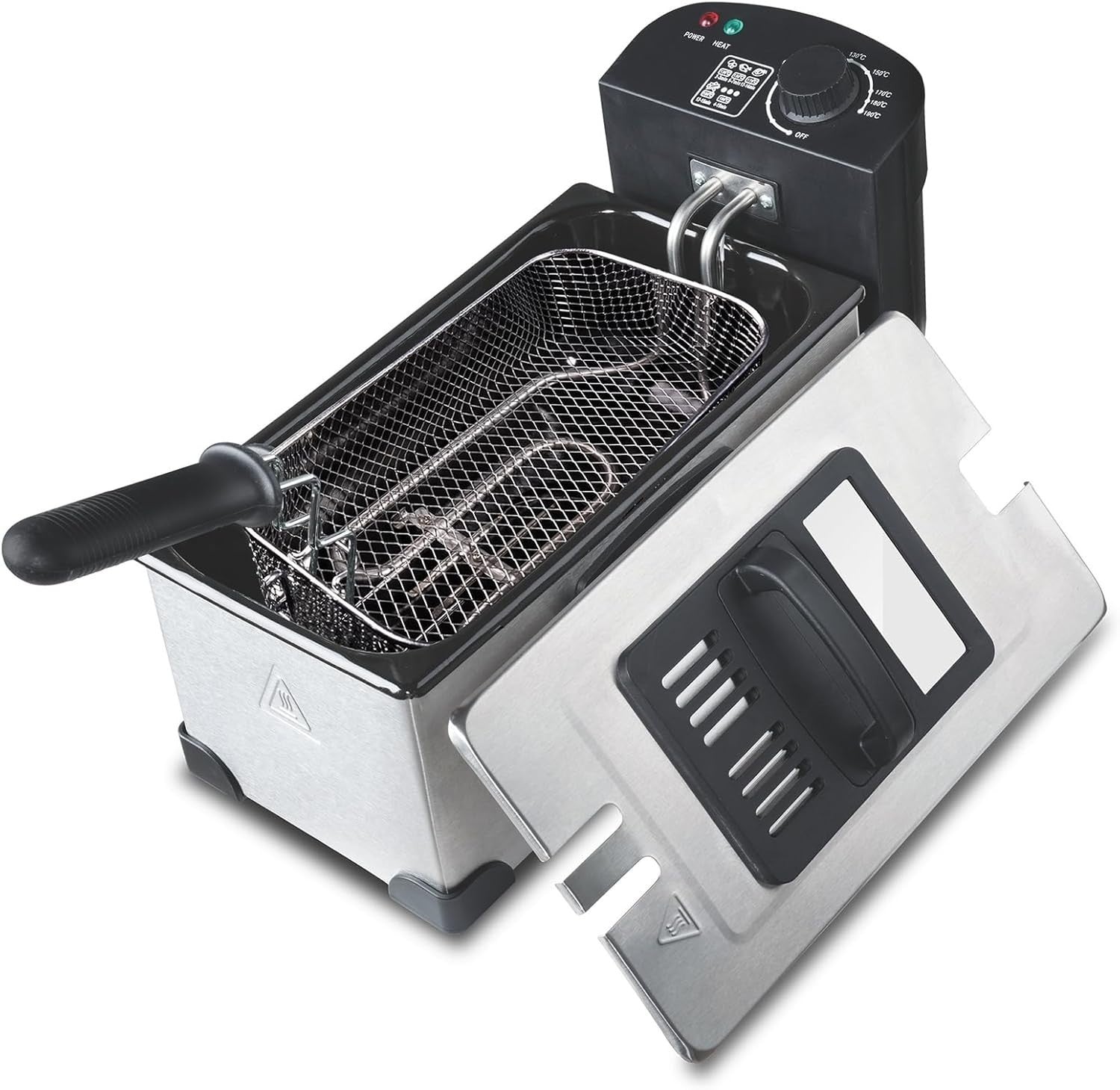 3L Deep Fat Fryer Stainless Steel 2200W Basket Glass Lid