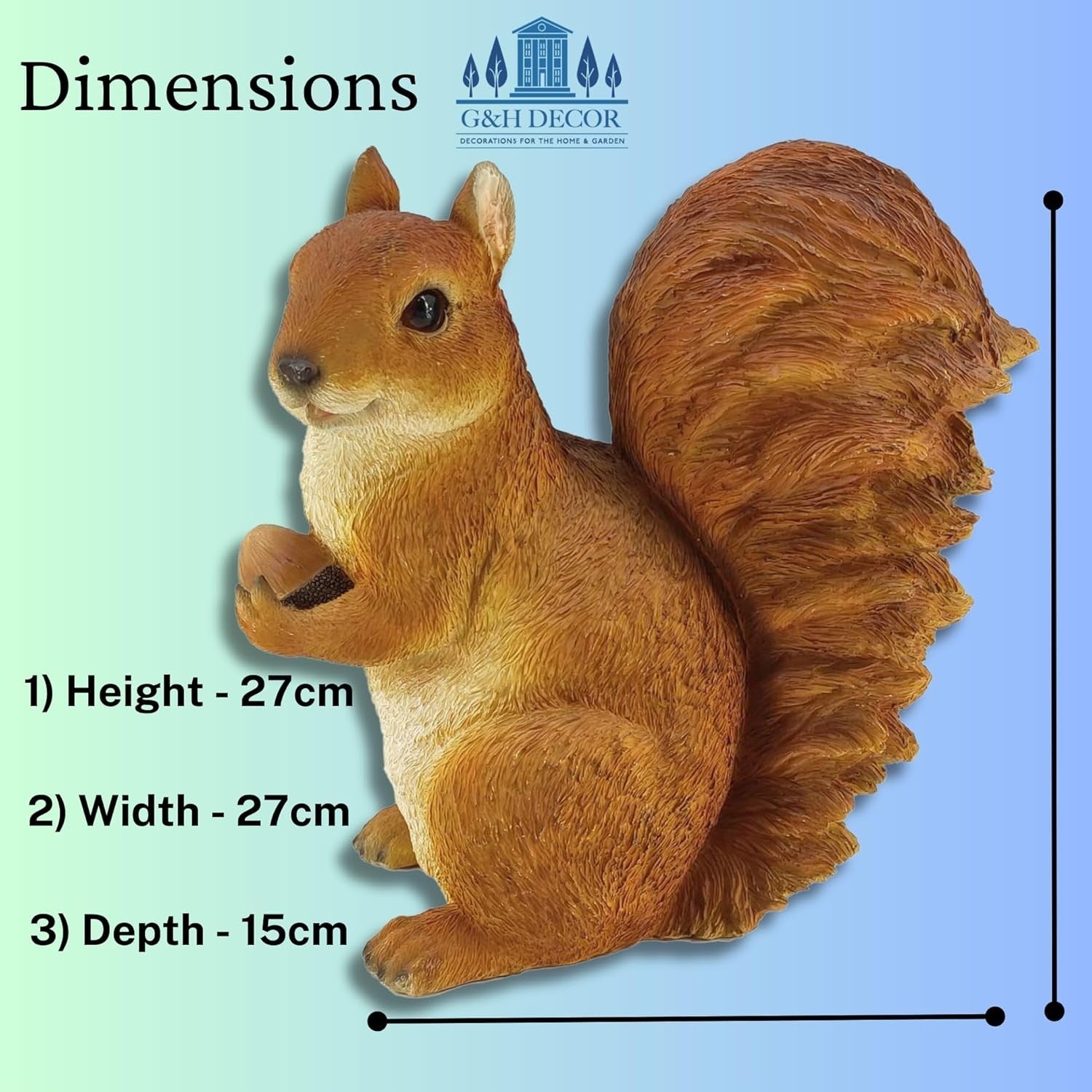 Realistic Squirrel Garden Ornament 27cm • Weatherproof Resin • Decor
