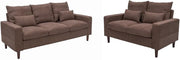 3+2 Seater Sofa Set Brown Linen Cushions Modern Compact Fabric Couch Suite