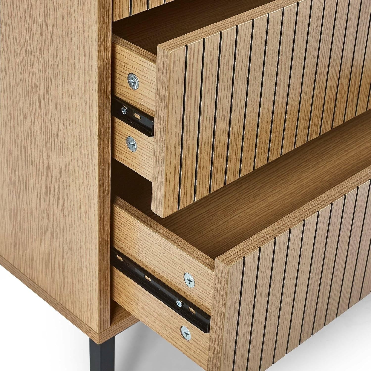 Beige 3 Drawer Chest Wood Storage Cabinet Slim Modern Bedroom Organizer