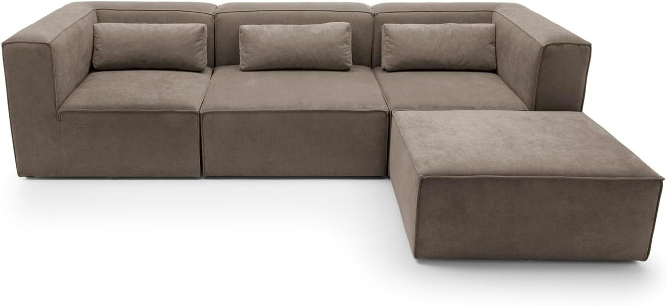 Brown Corner Sofa 4 Seater | L Shaped Chenille Couch | Reversible Modular