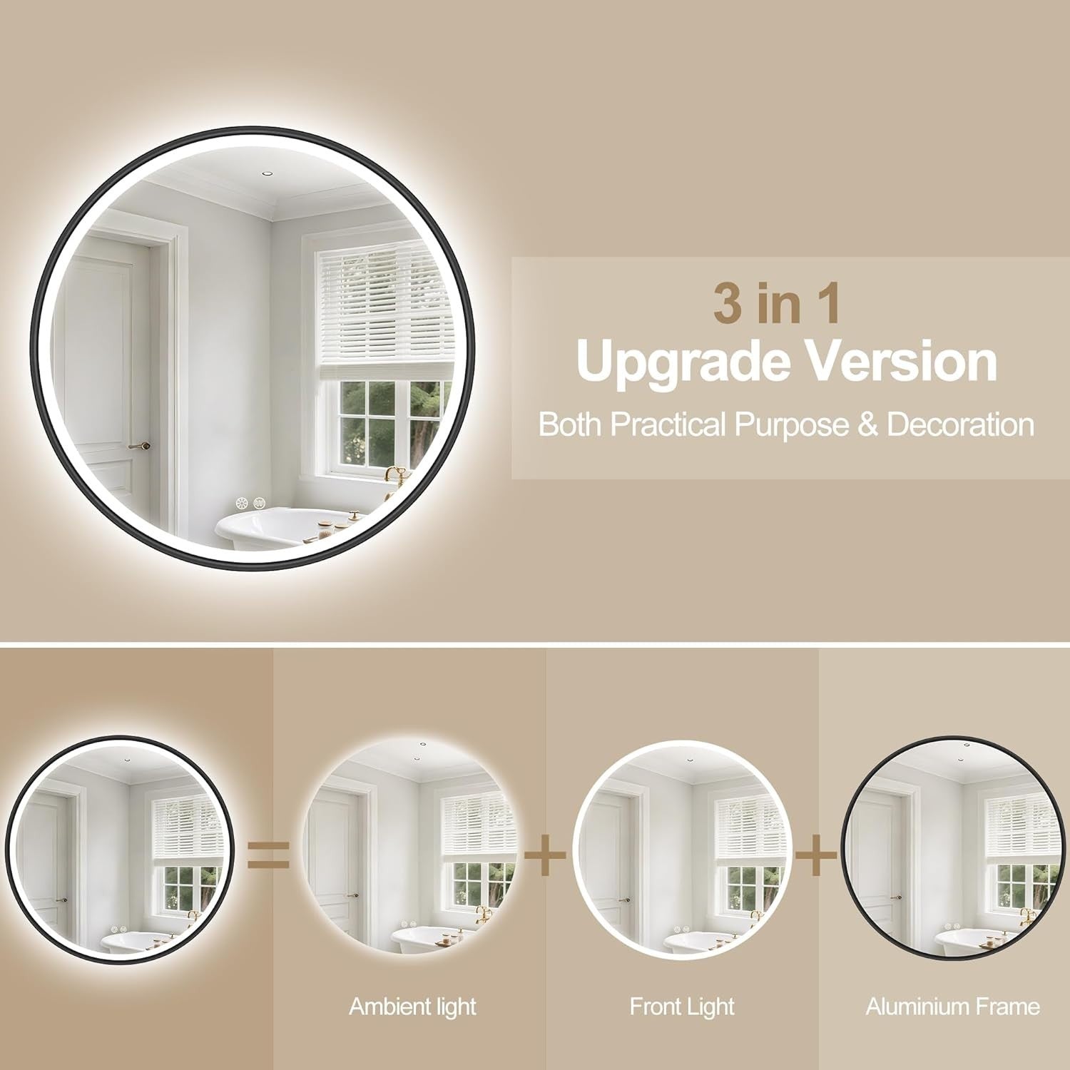 LED Bathroom Mirror 60x60cm Anti-Fog Memory Touch Dimmable