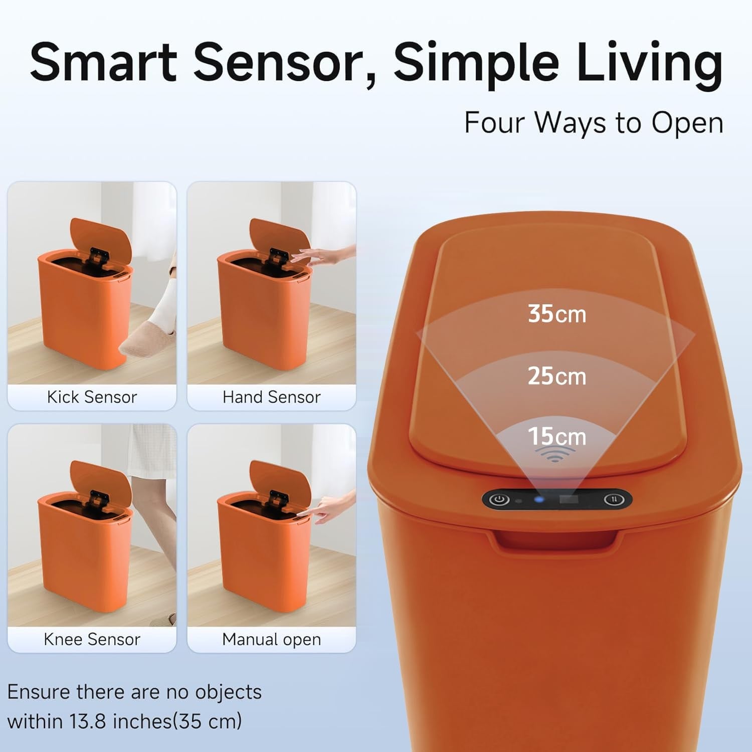 Automatic Touchless Bathroom Bin 2.6 Gallon Slim Motion Sensor Orange