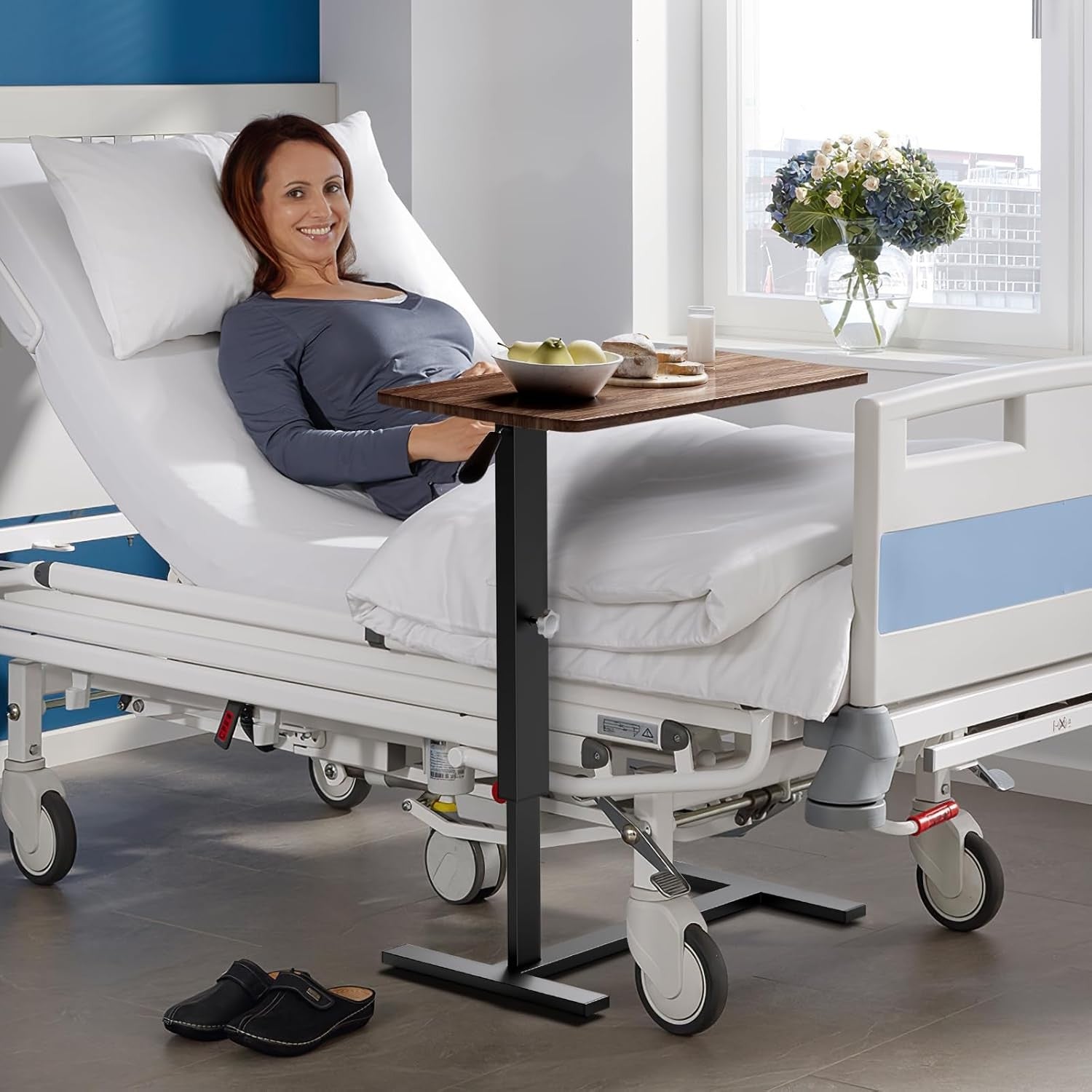 Overbed Bedside Table Height Adjustable Laptop Desk with Wheels Sofa Desk