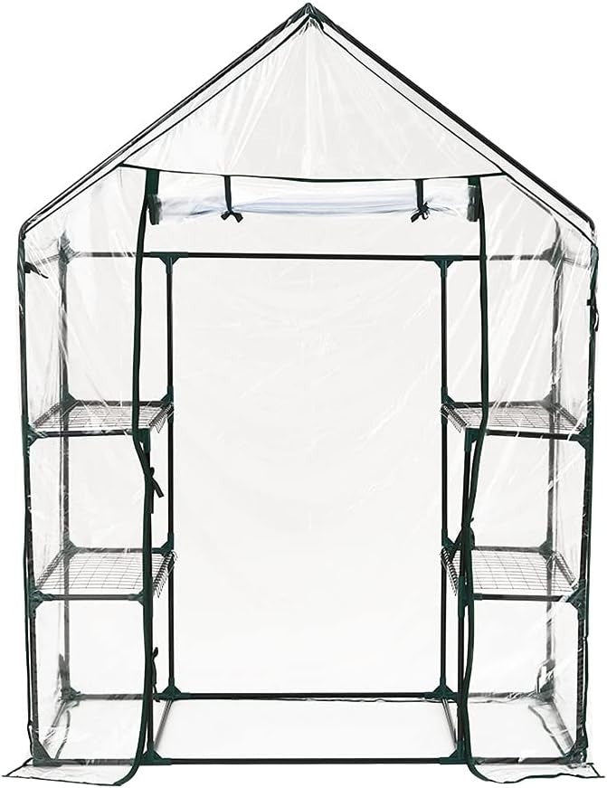 Compact Walk-In Greenhouse 3 Tier 6 Shelves PE Cover for Plants & Seedlings