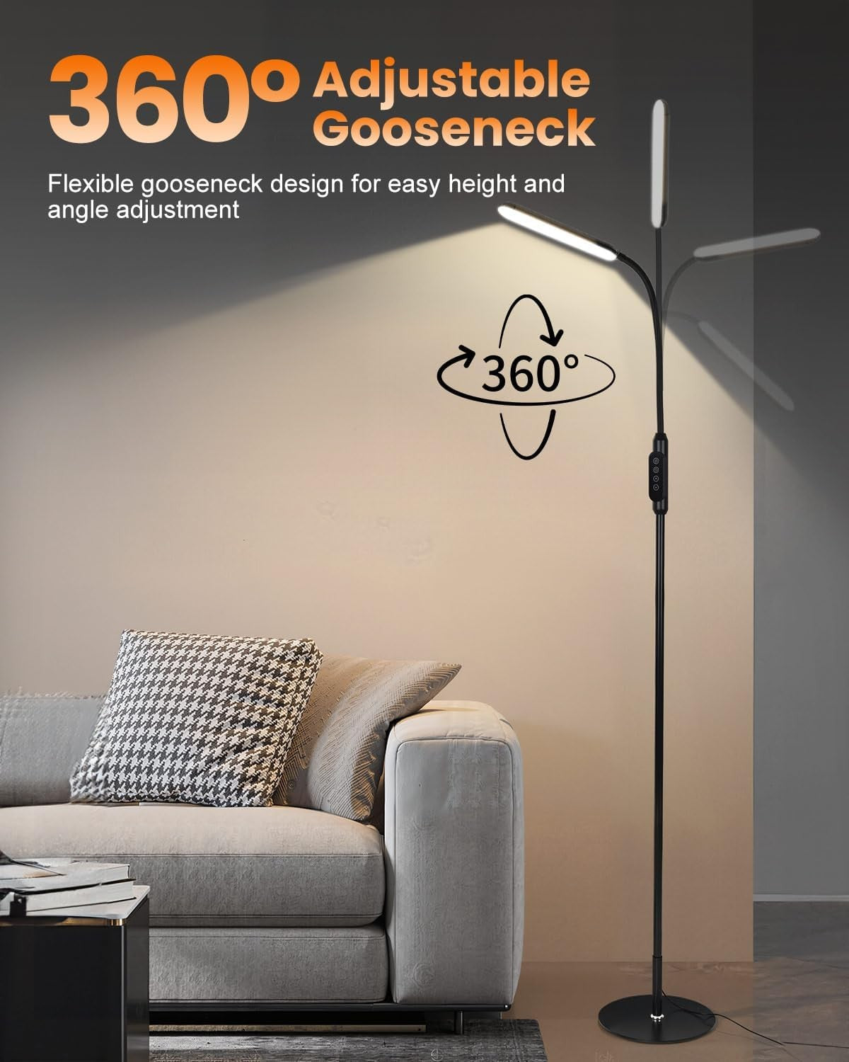 LED Floor Lamp Reading Light Remote Touch Dimmable Gooseneck Standing Lamp
