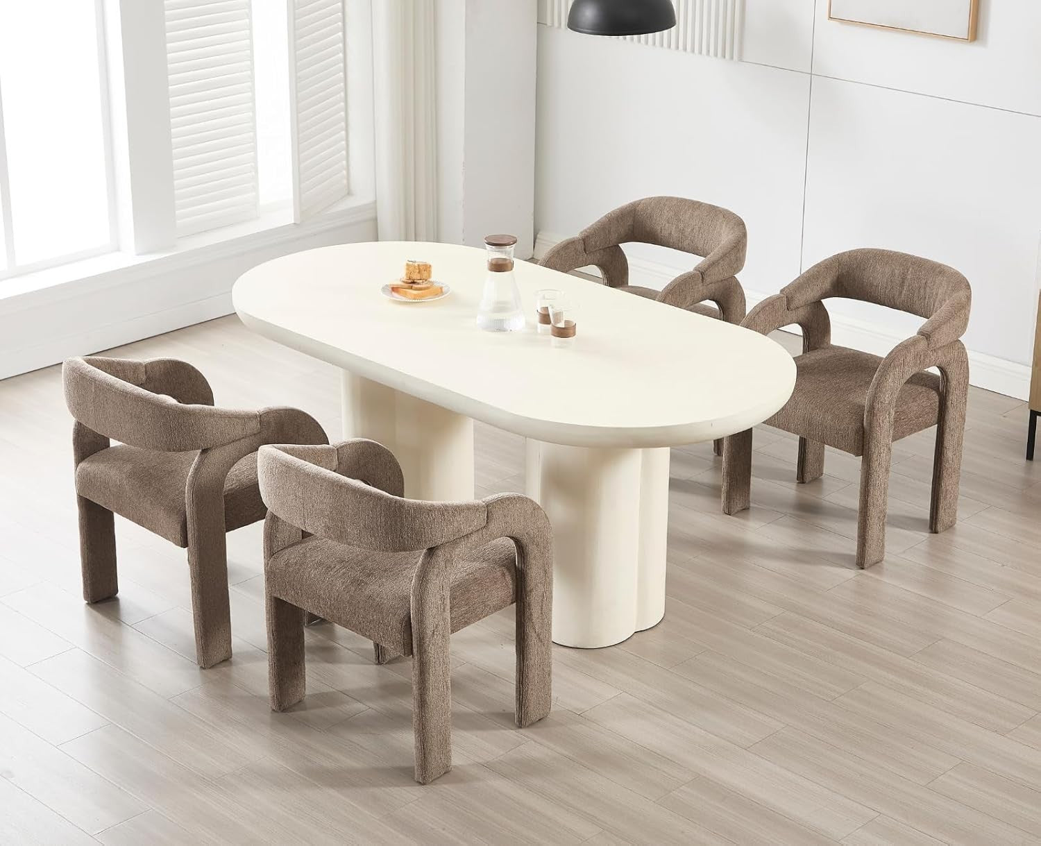 Brown Modern Dining Chairs Set of 2, Upholstered Armrest Tub Seats