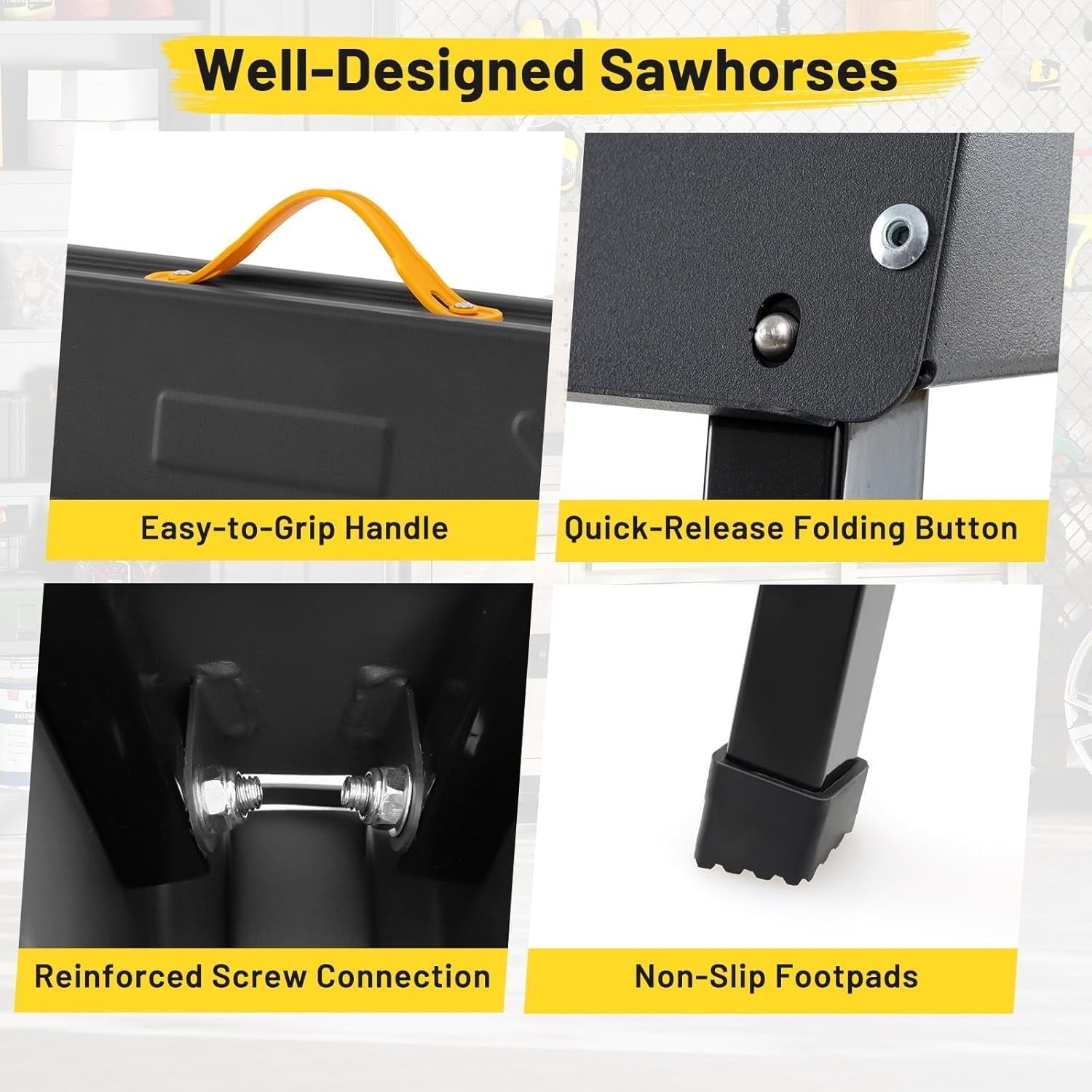Folding Sawhorse Twin Pack Heavy Duty 1000kg 2x4 Support Arms Black 94x47