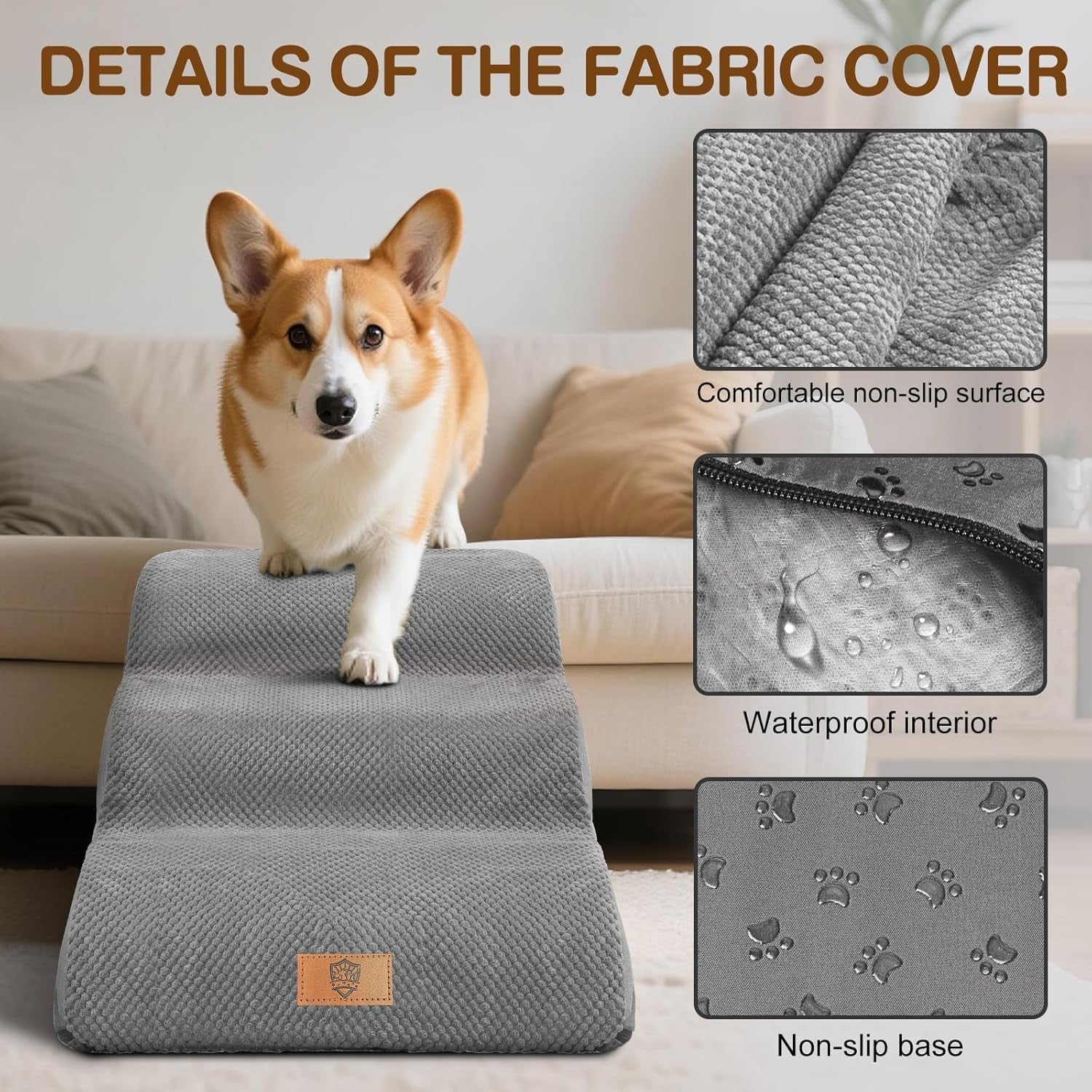 Masthome 3-Step Dog Stairs Bed Ramp Small Pets Non-Slip Foam