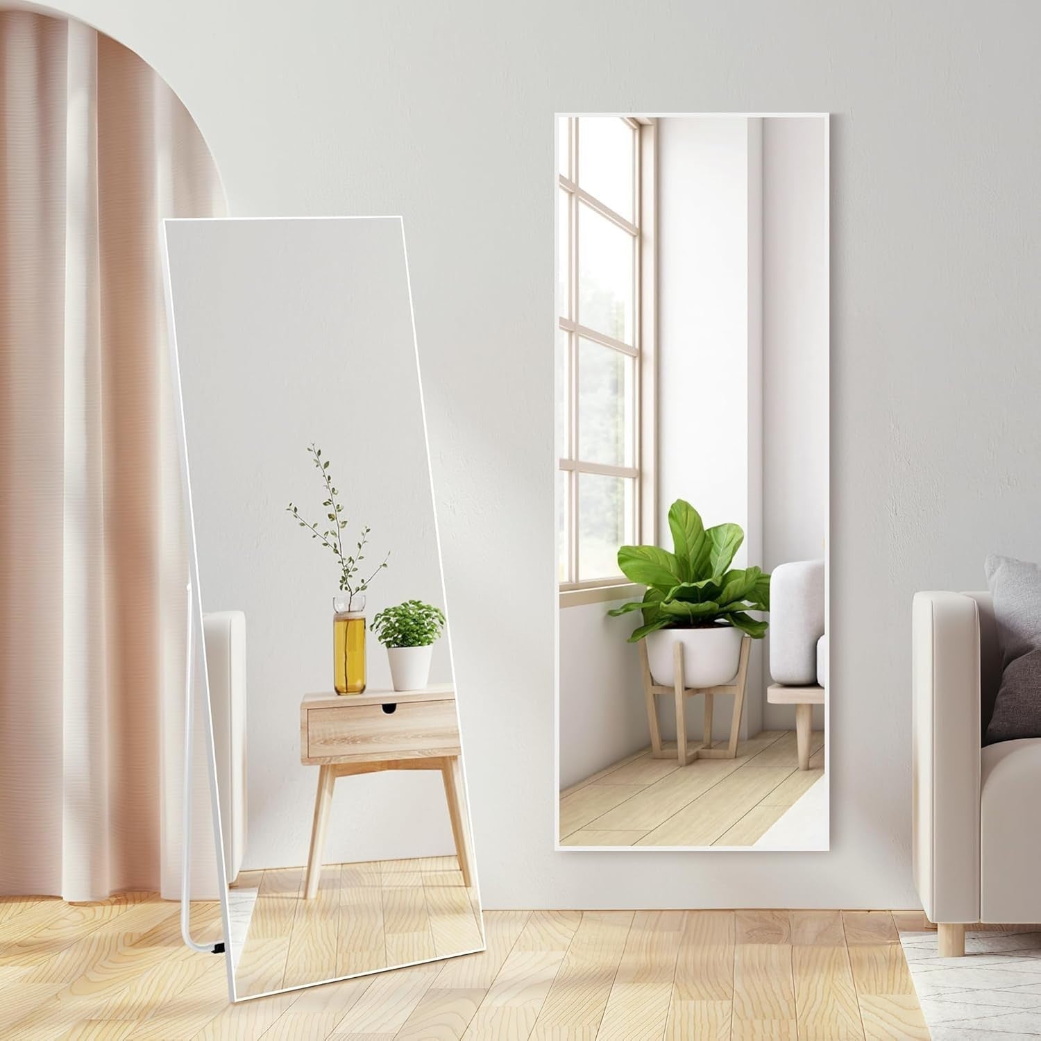 Full Length Mirror 140x51cm Wall & Floor Standing White Frame Modern